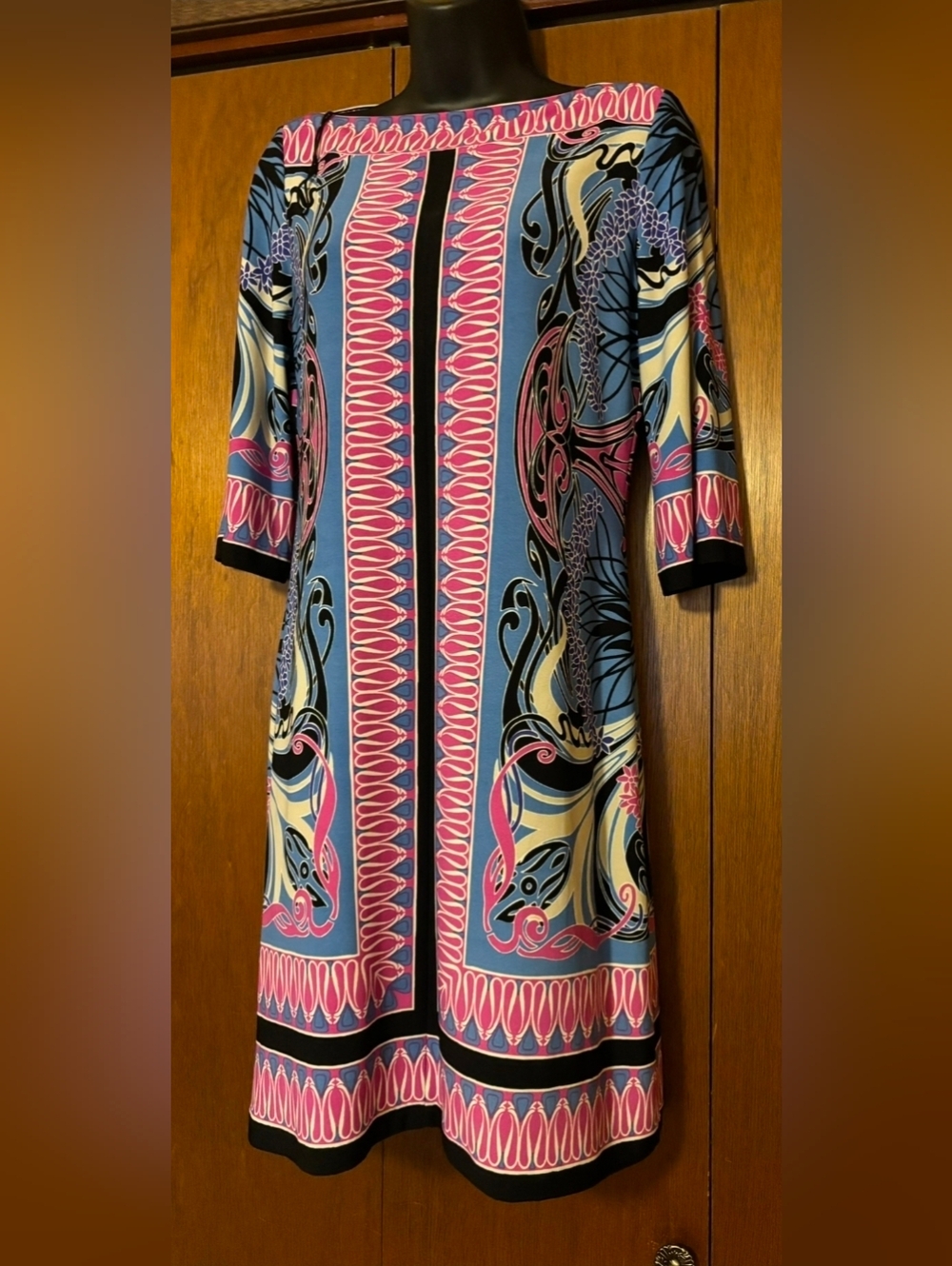 Donna Morgan Blue Pink Cream Patterned Shift Dress